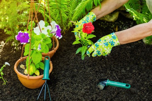 Workers and landscaping tools representing ethical labour practices