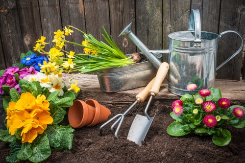 Professional landscaper working on a garden project